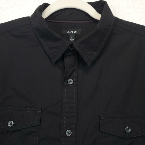 Apt.9 Button Up Shirt Men L Casual Collared Short Sleeve Front Pockets Black - Picture 6 of 12